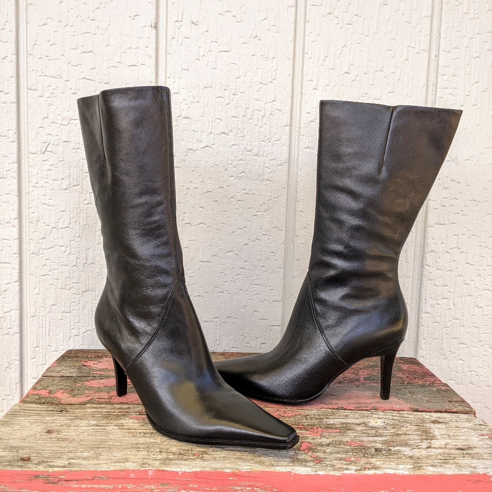 Apt 9 Midcalf Point Toe Stiletto Blk Leather Boots